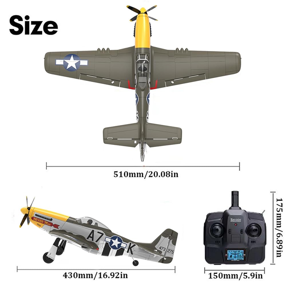 Aereo RC 5CH P51D Mustang Aereo RC con Radiocomando Rimovibile 3D/6G 2.4GHz Brushless Aerei RC per Adulti e Principianti con Elica e Batteria di Ricambio