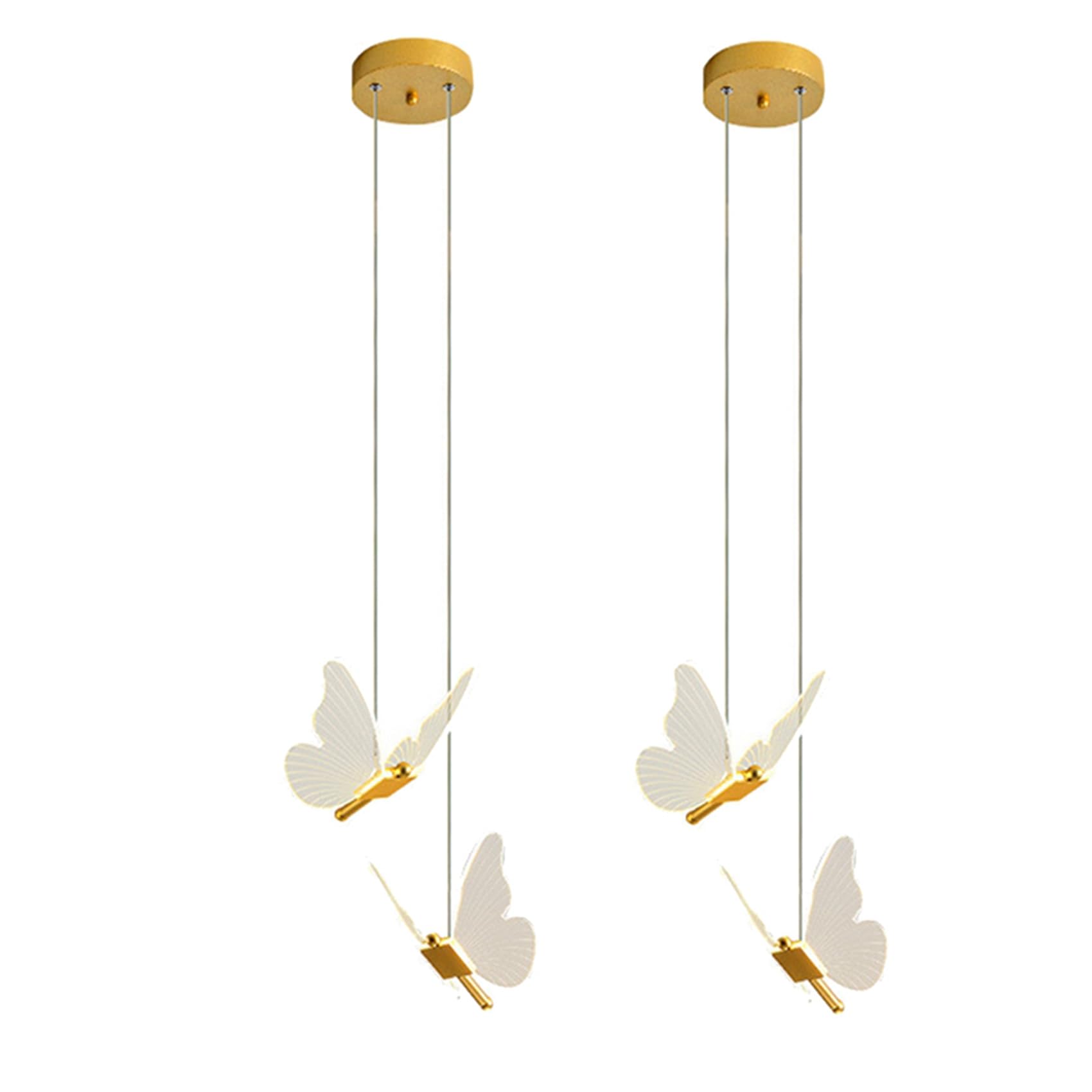 Hndhbfgrt 2X Butterfly LED Pendant Lights Nordic Golden Bedside Chandelier Lighting for Living Room Bedroom Bedside Lamp B