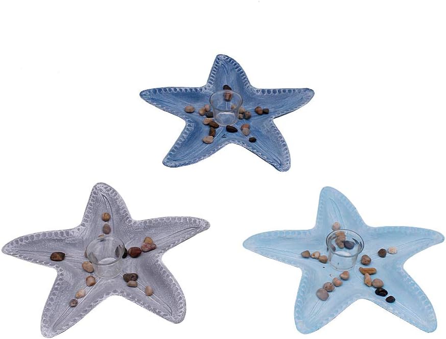Attraction Design Nautical Starfish Candle Holder, Tealight Holder, Resin Modern Dining Room Coffee Table Kitchen Table Decor Centerpiece, 13.7''X13.7'' (Blue) (Candles Not Included)