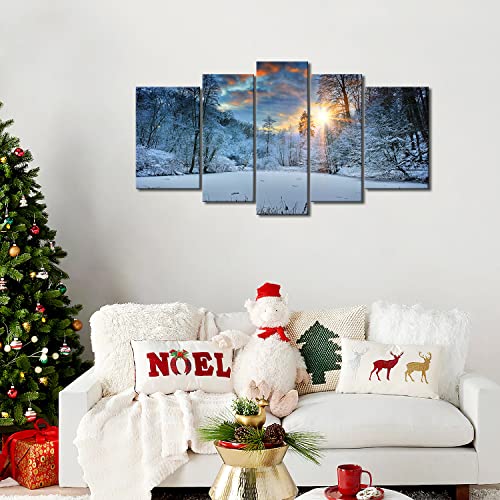 Modern Canvas Painting Wall Art Snowfield Winter Snow Forest Tree Sunrise Sunset Landscape Mountain & Tree Print On Canvas Artwork Wall Decor (B) #TOP2