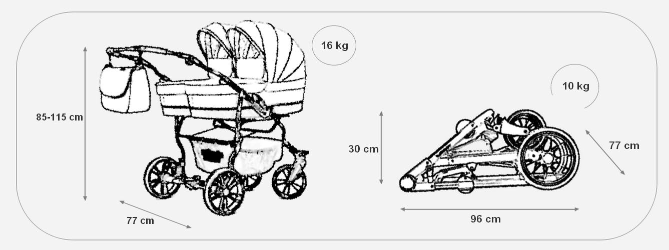 Passeggino doppio Trio 3 in1 per bambini, gemellare, grigo