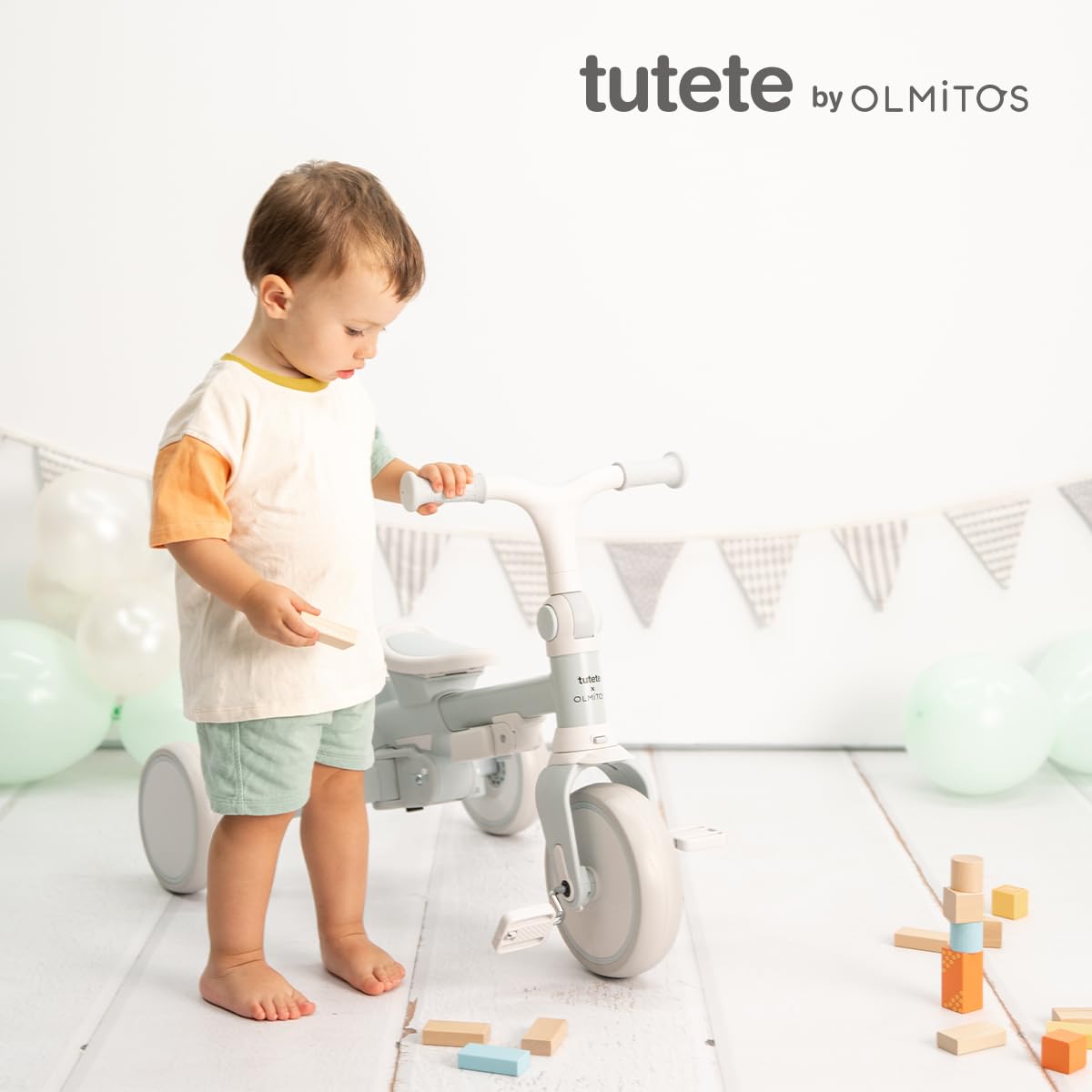 Triciclo Evolutivo 5 en 1 Olmitos by Tutete para Bebés y Niños 12 Meses a 6 Años | Convertible en Bicicleta con o sin Pedales | Mango de Empuje, Cinturón 5 Puntos, Capota y Plegado Compacto