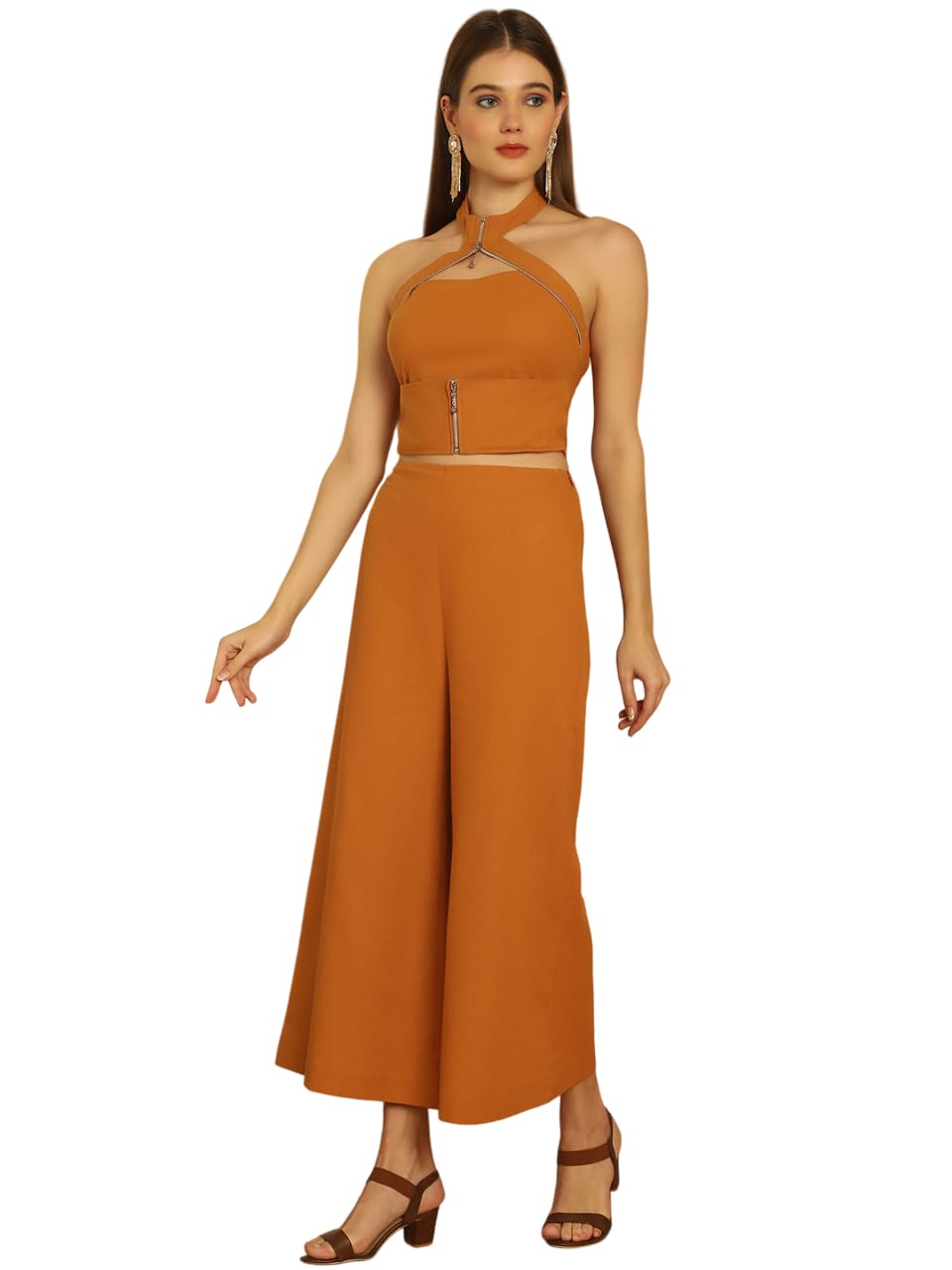 Stylish Womens Cotton Solid Sleeveless High Neck Regular Fit Co-ord Set | Lightweight & Breathable Fabric | Top with trouser Set-image-9