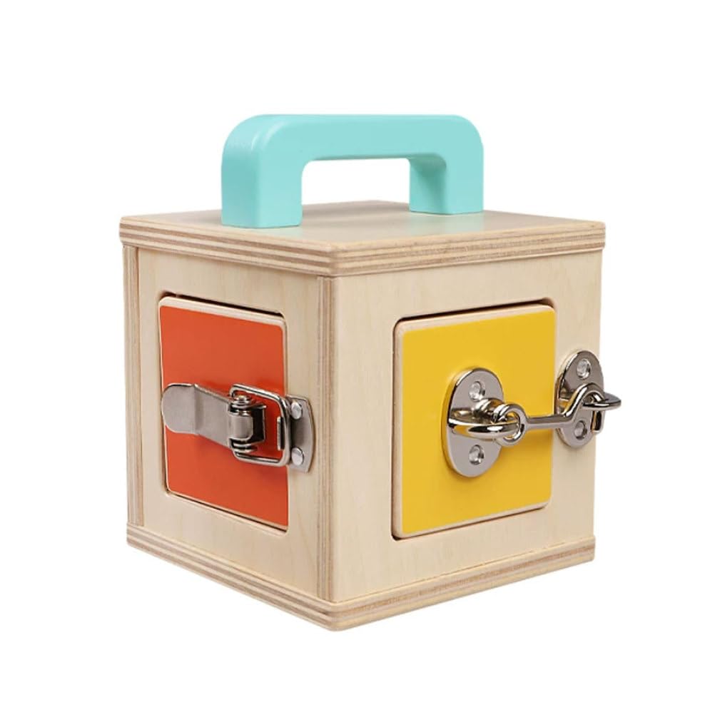 ttnmrc Montessori Lock Box Toy - Wooden Latch & Lock Activity Cube Educational Toy Fine Motor Skills Development Toy