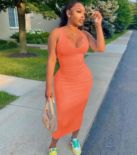 Image of Nimsruc Women Casual Sexy Deep U Neck Tank Top Bodycon Dress Summer Sleeveless Wrap Long Basic Party Club Maxi Dresses