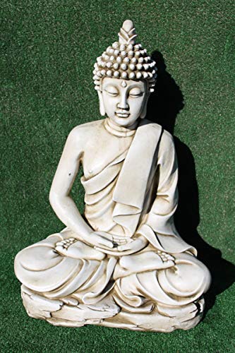 DEGARDEN AnaParra Estatua Buda delAmor Decorativa para Jardín o Exterior Hecho de hormigón-Piedra Artificial | Figura Buda Grande de 73cm, Color Ceniza