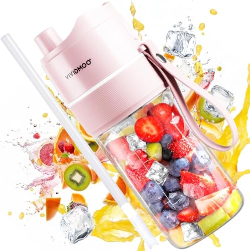 Vividmoo Draagbare blender, persoonlijke maat blender voor vruchtensapshakes en smoothies, upgrade 10 messen mini-blender met USB-oplaadbare, BPA-vrije mixer voor reizen, keuken en camping (roze)