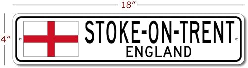 Miniatura 2 de Cartel de metal con diseño de la bandera de Inglaterra de Stoke-On-Trent, personalizable, 3.9 x 17.7in