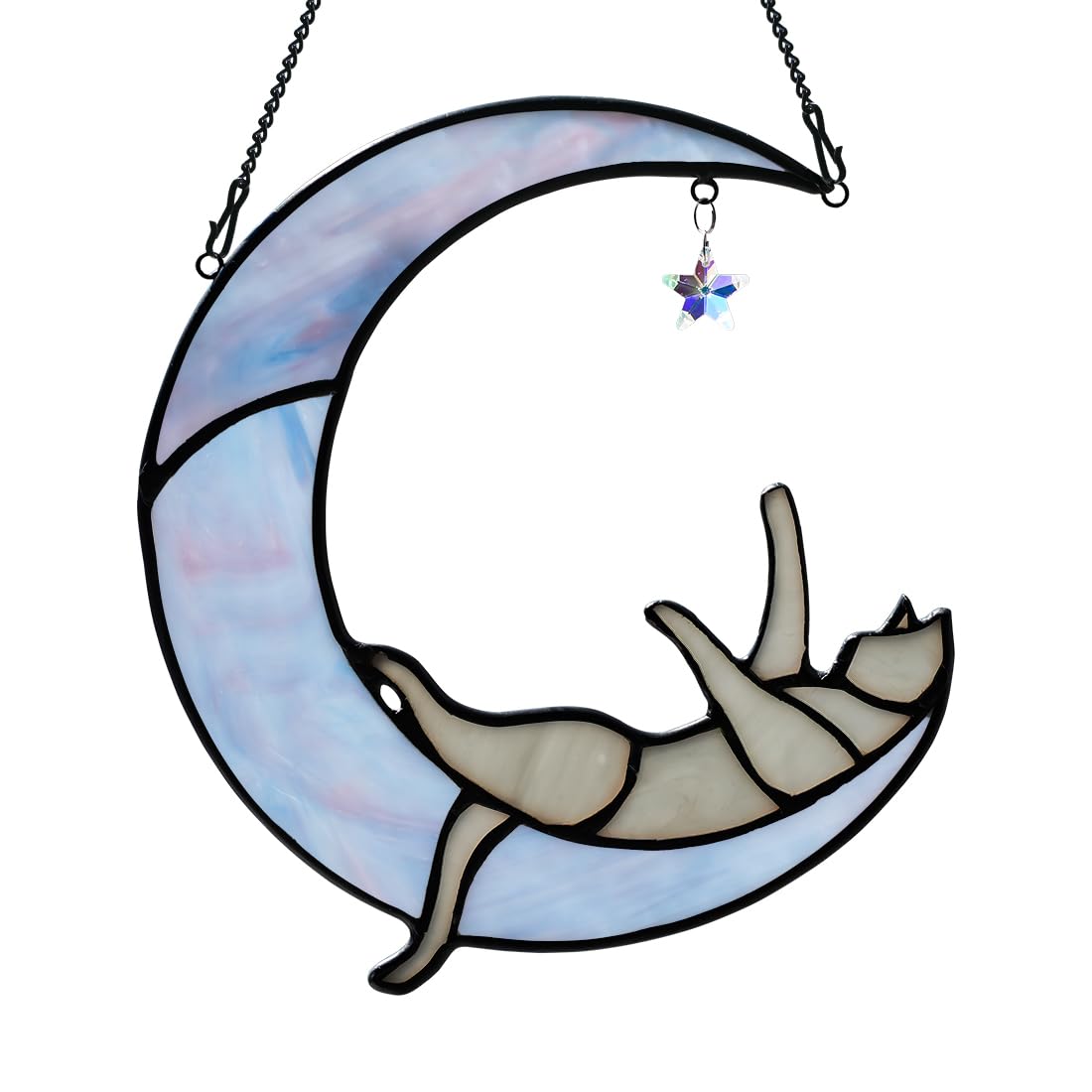 HAOSUM Colorful Crystal Star Grey Cat Decor,Stained Glass Suncatcher for Window Hanging,Birthday Gifts for Cat Lovers Suncatcher Indoor Window, for Women