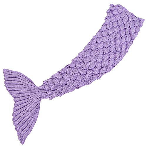 Amyhomie Mermaid Tail Blanket, Mermaid Gift For Girls, Crochet Mermaid Blanket Handmade Sleeping Bag For All Season(Light Purple, Kids) #TOP6
