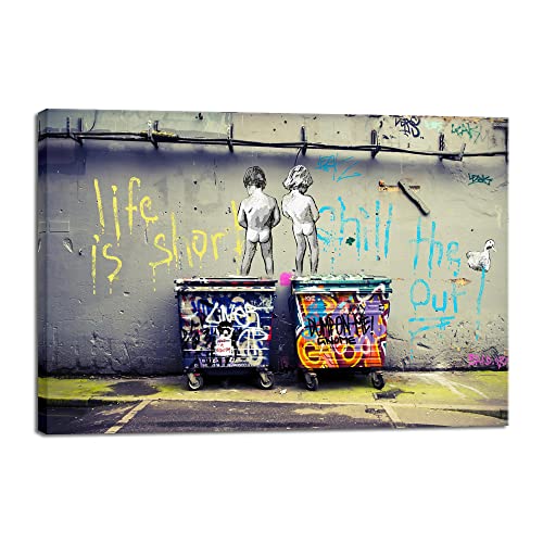 Wieco Art Impression sur toile encadrée Life is Short Chill the Duck Out Banksy Boys - Impression...
