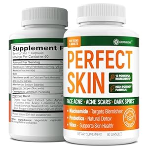 Acne Supplements for Clear Skin with Biotin, Zinc, Vitamin A & Niacin – Acne Pills for Acne Scar Treatment – Cystic Acne Treatment with Probiotics for Gut Health & Glowing Skin – Made in USA – 60 Caps