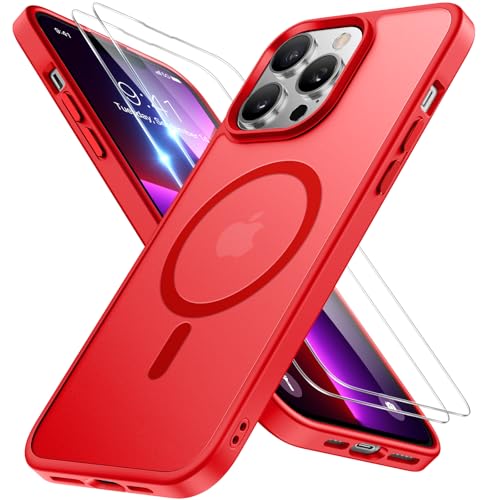 Image of Miracase Magnetic Series for iPhone 13 Pro Max Case [Compatible with MagSafe] [with 2X Screen Protectors] Military-Grade Protection, Anti-Fingerprint, Slim Phone Case for iPhone 13 Pro Max, Red