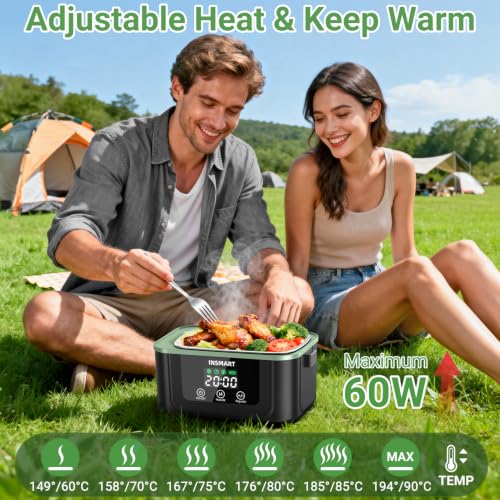Image of Cordless Electric Lunch Box for Adults, 1.5L Large Portable Heated Lunch Boxes with Smart Timer and 60W Rapid Uniform Heating, 304 Stainless Steel Lunch Box for Office, Travel, Car & Home Use
