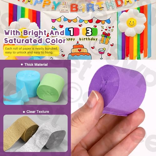 Swpeet 24 Rolos de 12 Cores de Serpentinas de Papel Crepom de 1,37