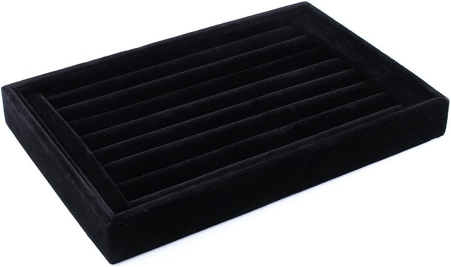 Cikonielf Jewellery Display Tray, Ring Storage Box Case Black Velvet Organizer for Necklaces Bracelets Tie Clip Earrings Slots Girls Women