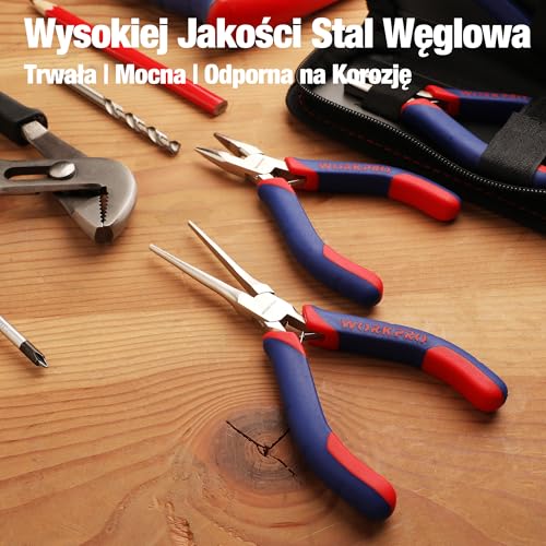WORKPRO Zestaw mini szczypiec do biżuterii, 5-częściowy, w tym szczypce Linesman, szczypce z długim nosem, szczypce ukośne, cięcie końcowe, nosek igłowy z woreczkiem organizera