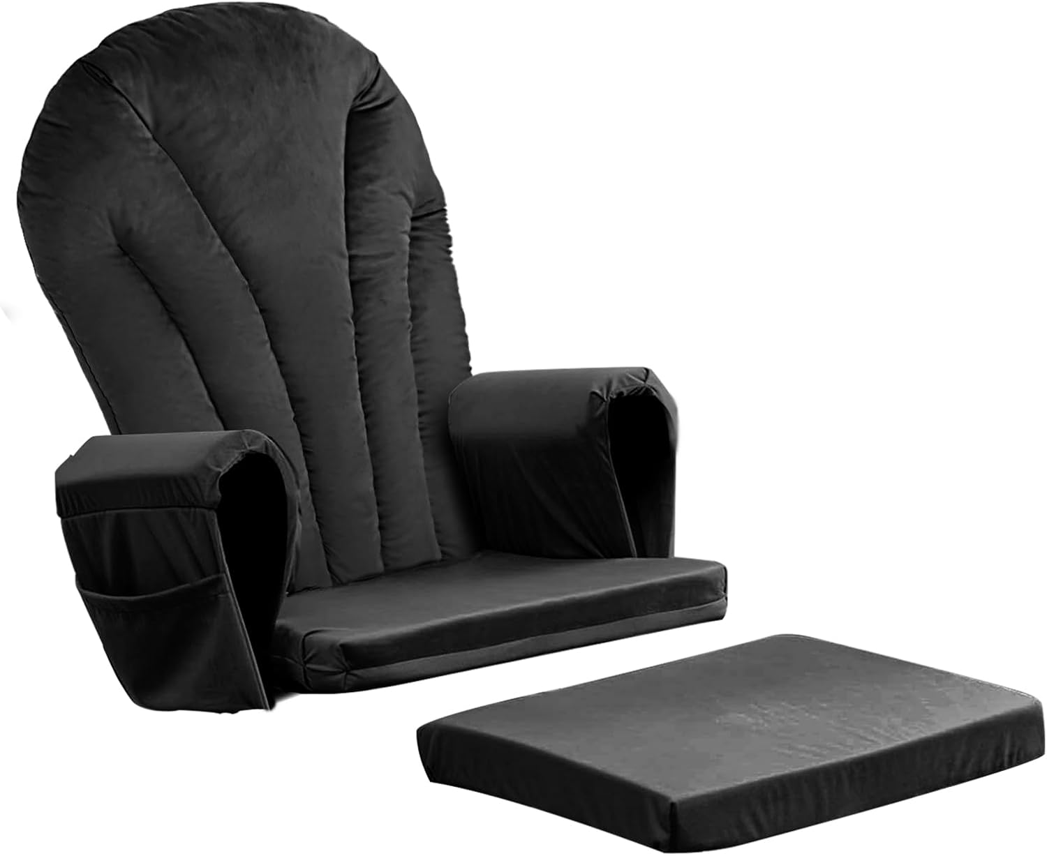 ANMINY 5pcs Glider Rocker Replacement Cushions Set - Thickened Velvet Glider Rocking Chair Cushions with 29 inch High Backrest & Side Pockets for Indoor Nursery, Washable & Non Slip, Gray