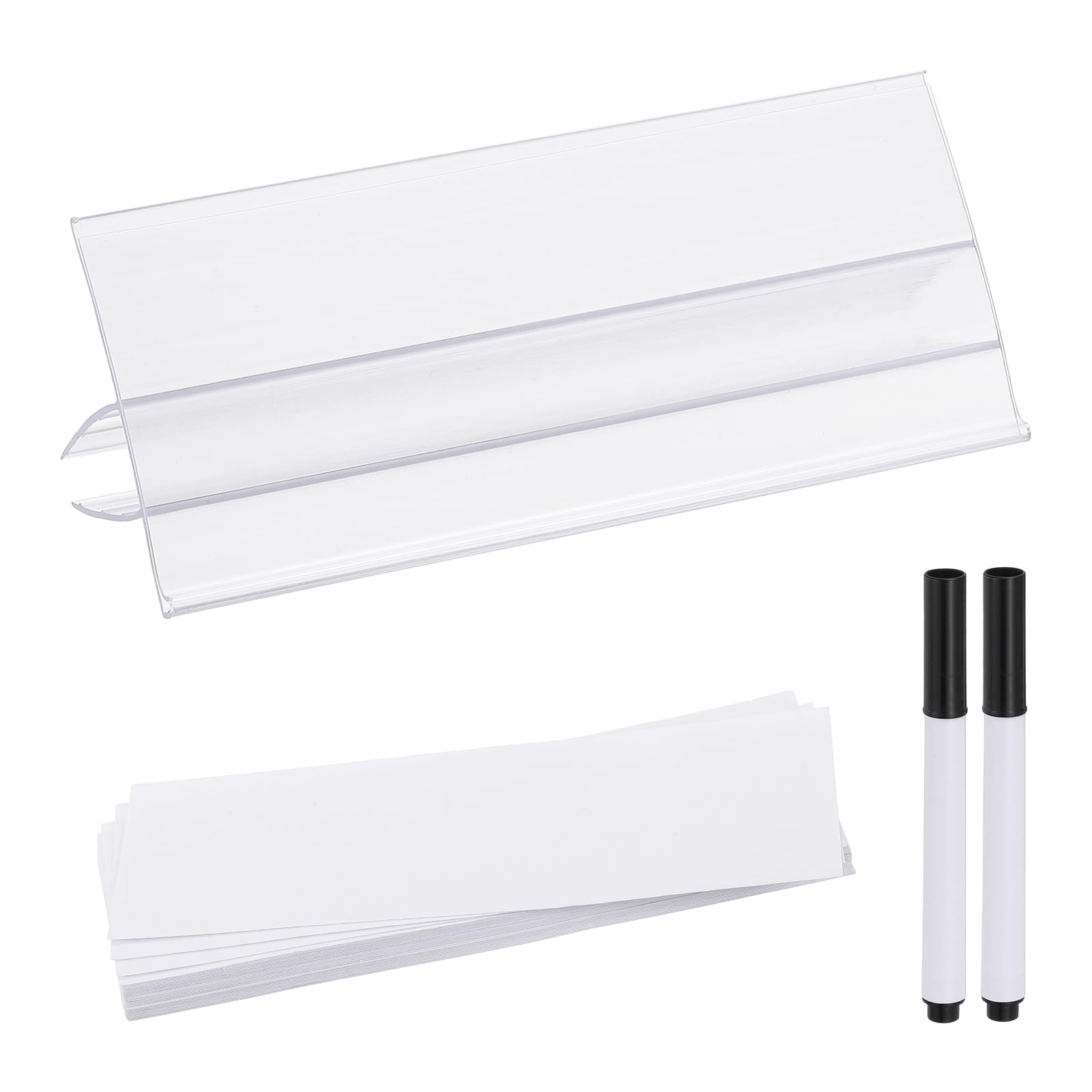 PATIKIL 3.9" x 1.7" Wire Shelf Label Holder, 20 Pack Reusable Plastic Price Tag Display Clip for 0.28" to 0.47" Thick Shelves with Paper Inserts Pens for Home Market Store, Clear