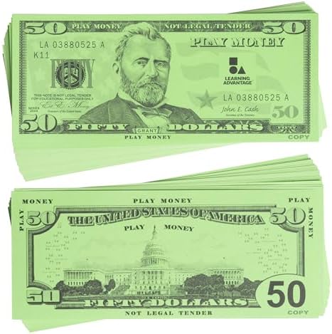 Learning Advantage Fifty Dollar Play Bills, Set of 50 Paper Bills