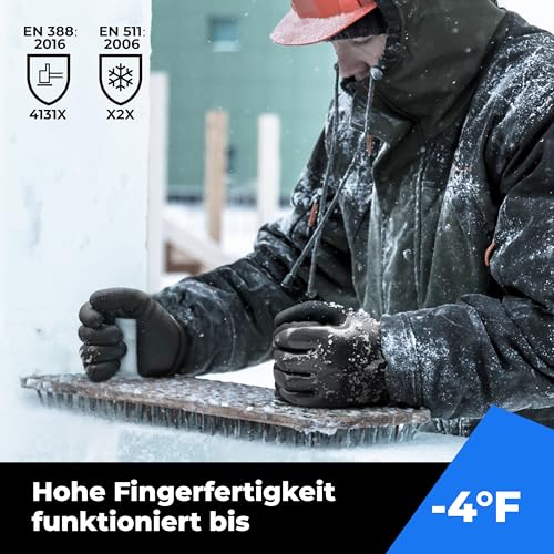 Image of toolant Waterproof Winter Work Gloves, Double Nitrile Oil Resistant Grip | Thermal Insulation, Waterproof Protection in Freezer Work, Construction, Mechanics, Mining, Plumbing, Black, Small