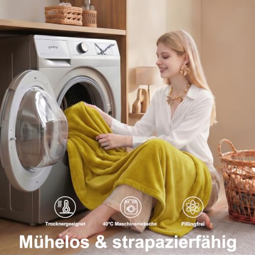 WAVVE Kuscheldecke Flauschig Decke Tagesdecke für Bett, 230x270 Gelb – Ansicht 4