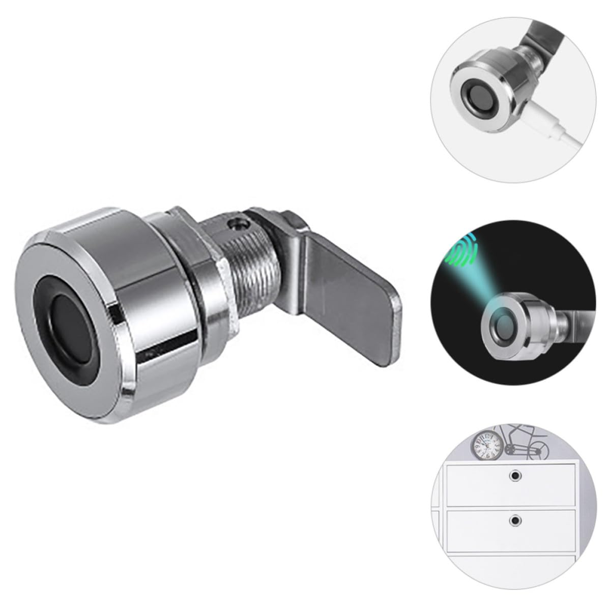 Intelligentes Fingerabdruck Schubladenschloss T22 aus Metall, Silber
