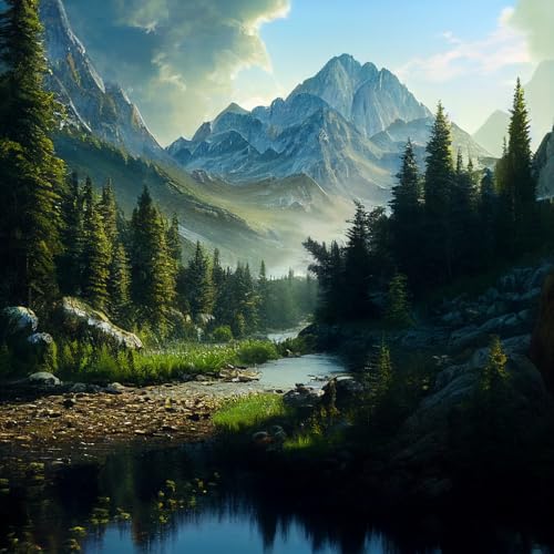 Mountain Landscape Wall Art, Nature Photography Print, River and Pine