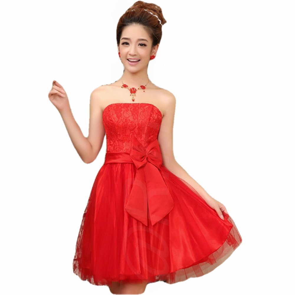 赤　新品ドレス　パーティー　ブライダル Amazon | パーティー 結婚式 ドレス (赤 フリーサイズ