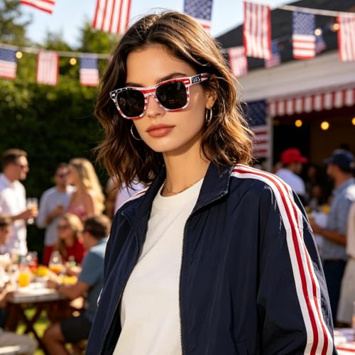 Image of 12 Pack American Flag Sunglasses Bulk for Adult Classic Patriot 4th of July Glasses UV400 Protection