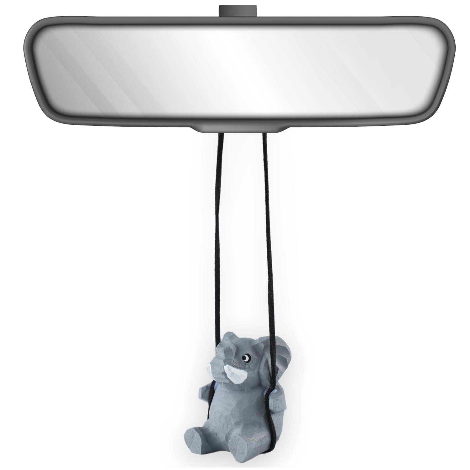 100% Handmade Wooden Swinging Elephant Car Hanging Ornament - Cute Hand Carved Painted Wood Elephant Figurine Car Mirror Hanging Accessories Decor Gifts (Elephant)