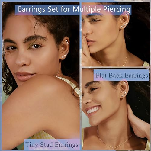 THUNARAZ 16 Pairs Tiny Cartilage Stud Earrings for Women Men Surgical Steel Flat Back Cartilage Earrings Hypoallergenic Cubic Zirconia Tiny Ball Studs Earrings 2mm 3mm Tragus Helix Daith Piercing2