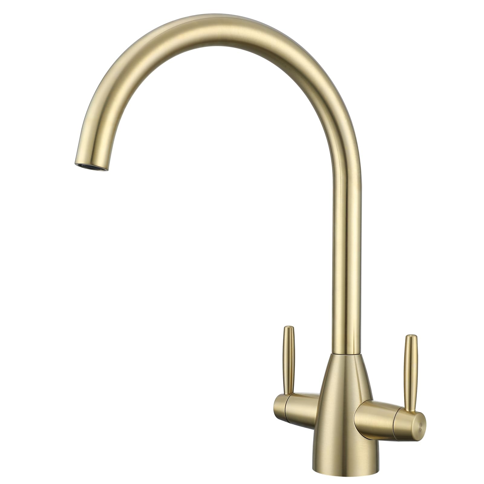 Brushed Brass Kitchen Tap Twin Lever Monobloc Kitchen Mixer Tap UK Standard 1 Hole Stainless Steel Sink Faucet Swivel Gooseneck Spout 0.3-5 Bar โ image 1
