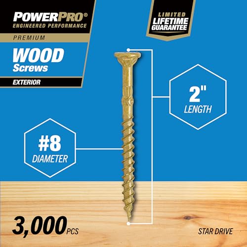 Image of Power Pro Premium Exterior Wood Screws, #8 x 2 Inch All-Purpose Deck Screws for Outdoor Projects, T-25 Star Bit Included, Bronze, 3000 Pieces | 967786V4