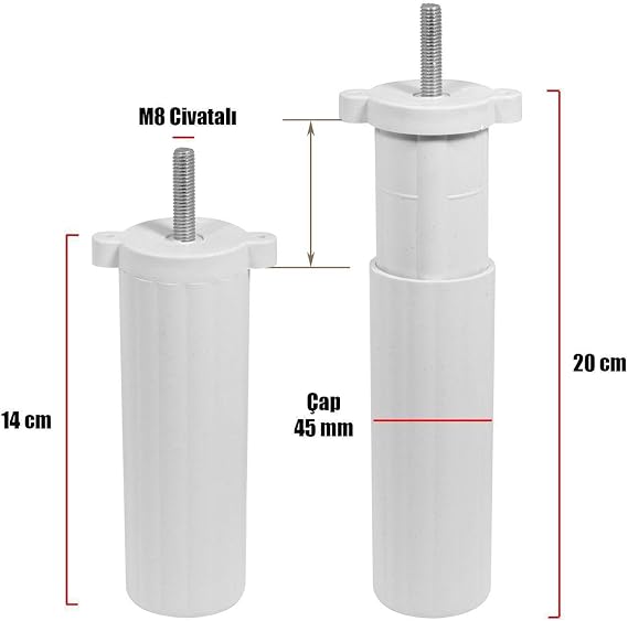 Mobilya Tv Ünitesi Çekyat Koltuk Kanepe Destek Ayağı 14 Cm Beyaz Baza Ayakları M8 6'lı Set
