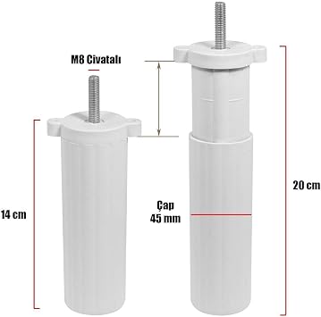 Mobilya Tv Ünitesi Çekyat Koltuk Kanepe Destek Ayağı 14 Cm Beyaz Baza Ayakları M8 6'lı Set