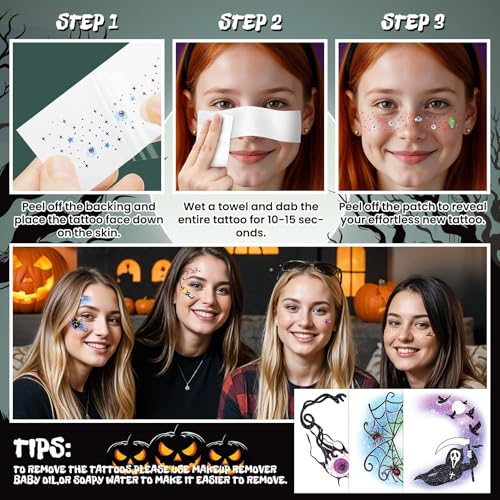 Halloween Glitter Freckle & Gems, Face Tattoo for Women Makeup Decorations - image 6