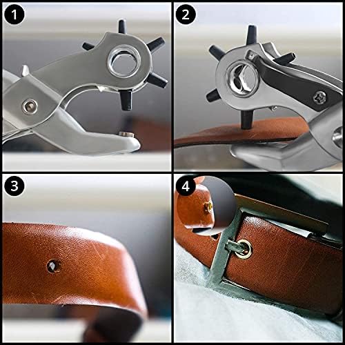 Kurtzy Revolving Leather Hole Punch Plier Tool with 75 Eyelets - Heavy Duty Belt Puncher for Multi-Sized 3.9-5.5mm Holes - Belts, Fabric, Watches, Saddles, Collars, Canvas, Shoes & DIY Home Craft