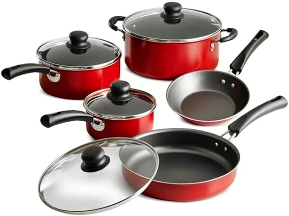 9-Piece Non-stick Cookware Set, Red