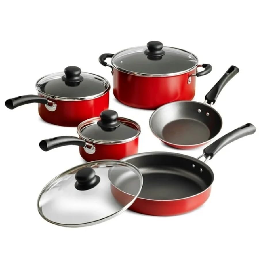 9-Piece Red Nonstick Cookware Set Pots & Pans Kitchen Set for Everyday Cooking with Easy-Clean Nonstick Coating