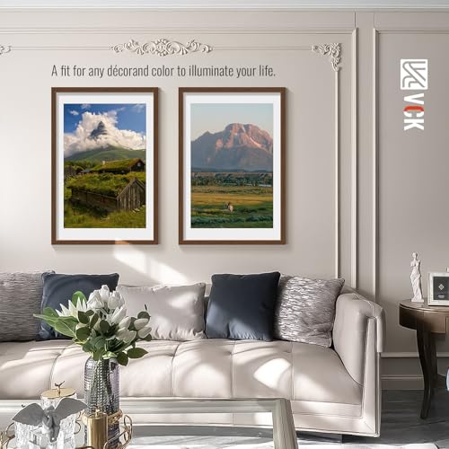Image of VCK 24x36 Poster Frame 5 Pack, Brown Wood, 20x30 Mat, for Wall Art