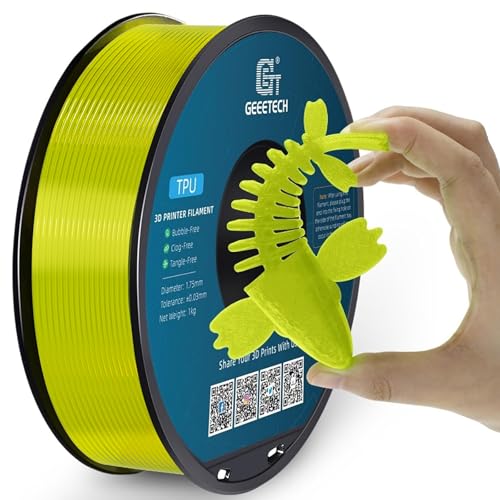 Geeetech TPU Filament 1.75mm, Shore 95A Flexible 3D Printer Filament with High Elasticity, 1KG (2.2lbs) Spool, Dimensional Accuracy ±0.03mm, Fits Most FDM Printers (Cleal Yellow)