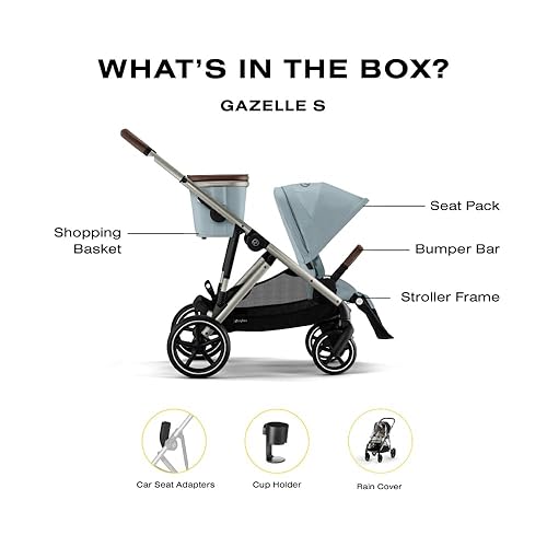 Miniatura 9 de CYBEX Gazelle S - Cochecito modular doble para bebés y niños pequeños incluye cesta de compras desmontable más de 20 configuraciones se pliega para