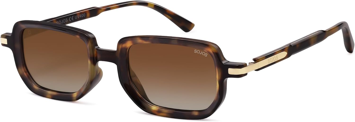 SOJOS Retro Polarized Rectangle 70s Sunglasses for Women Men,Trendy Hexagon 80s 90s Shades SJ2625