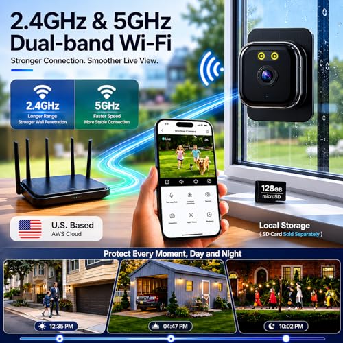 Image of Window Camera, 2K Indoor Security Camera for Outside View with AI Detection | 2K Video with AI Person Detection, Color Night Vision, Dual-Band WiFi 24 /7 Recording for Reliable Home Security, Easy Install