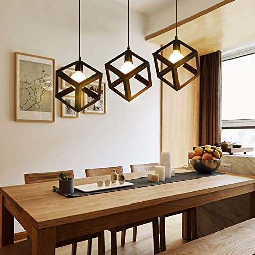 Lustre industriel cage cube noir parfait pour table à manger - 3