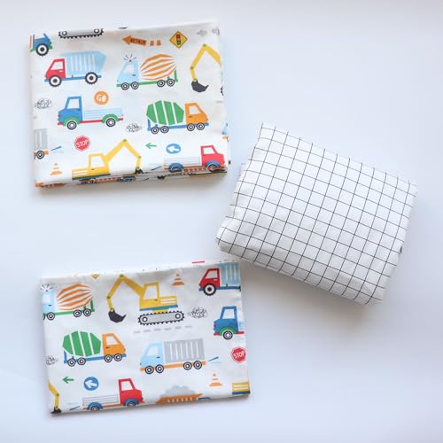 Image of 3 Pcs 100% Cotton Toddler Sheet Pillowcase Set for Boys and Girls,Include Fitted Sheet,Top Sheet and Envelope Pillowcase,Cute Cartoon Pattern,Soft Skin-Friendly Breathable(Vehicle)