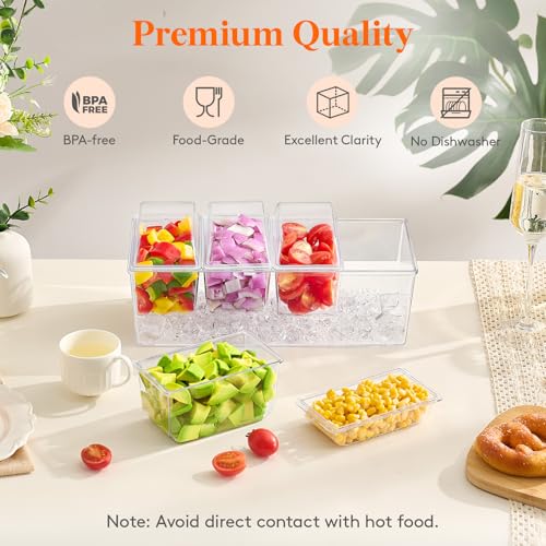 Lifewit Taco Bar Serving Set for Party with 4 x 20 oz Containers, Ice Chilled Condiment Caddy Organizer, Garnish Serving Tray Platter for Mimosa Bar Accessories, Fruit, Salad, Food by Lifewit - Image 5