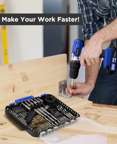 AVID POWER Drill Bit Set, Titanium Twist Brad Point Drill Bits for Drill/Driver, Drill and Screwdriver Bits Combo Kit with Case for Metal, Wood, Concrete and Masonry, 100 Pieces-Blue