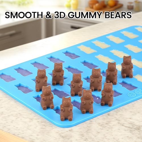 Image of Gummy Bear Candy Molds Silicone - Chocolate Gummy Molds with 2 Bonus Droppers Nonstick Best Food Grade Silicone Pack of 4